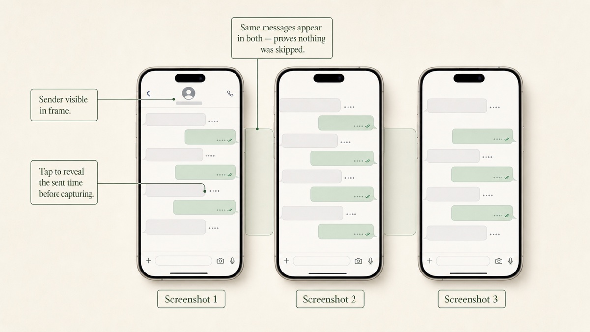 Three phone screenshots of one text thread stacked with overlapping sections, showing the bottom half of each matching the top half of the next.